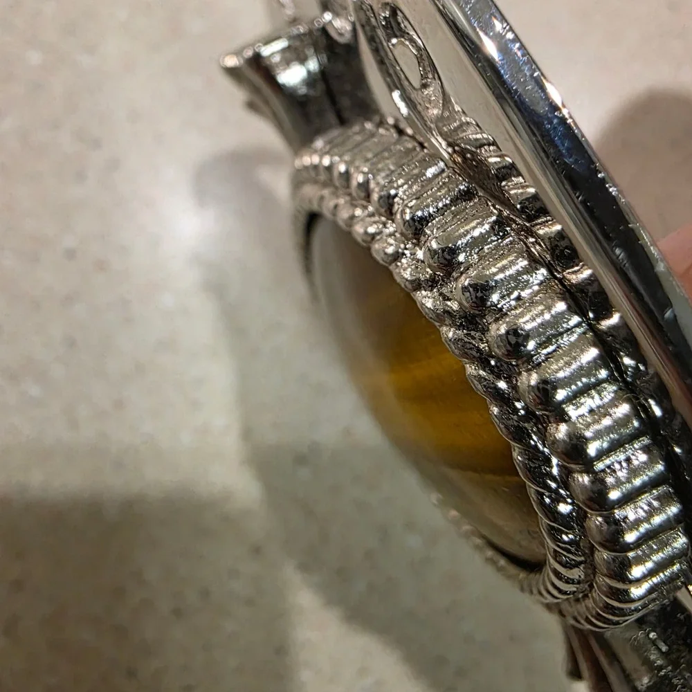 Belt Buckle Unisex Silver Chrome, Tigers‎ Eye Stone Western Boho, EUC